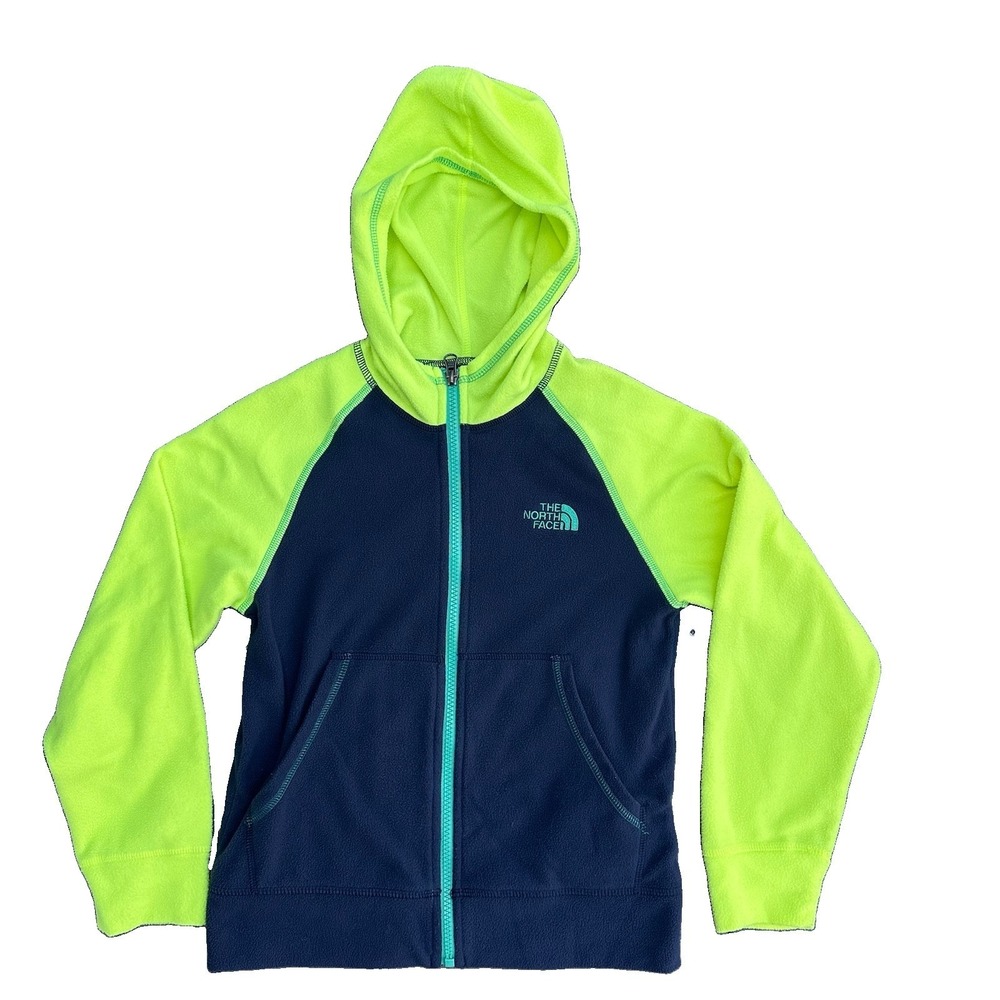 The North Face Boys Zip Up Navy/neon Fleece Hoodie S 7-8 Outdoor Base Layer Hike